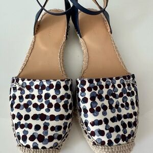 Longchamp Navy and Burgundy Polka Dot Espadrilles